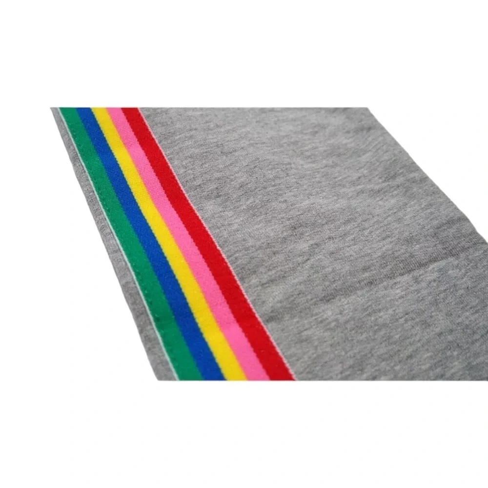 Kids Crewcuts grey with rainbow stripes.  Size 6-7